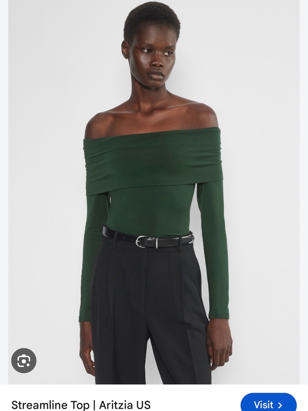 Aritzia Forest Green Off-the-Shoulder Long Sleeve Sweater